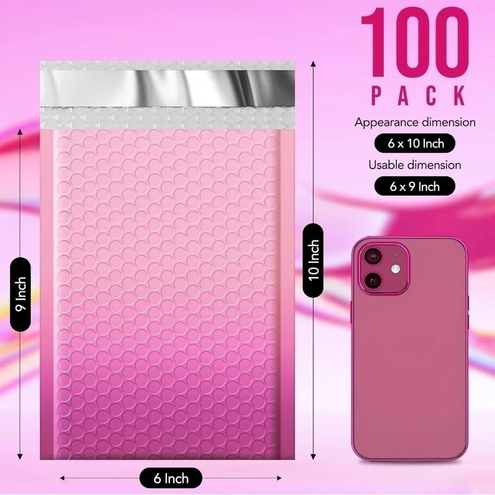 100 Pack Pink Ombré Bubble Mailers 6x9 NWT